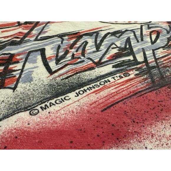 Vtg 90s Magic Johnson T’s Chicago Bulls All Over Print 1991 NBA Finals T-Shirt L - Picture 4 of 8